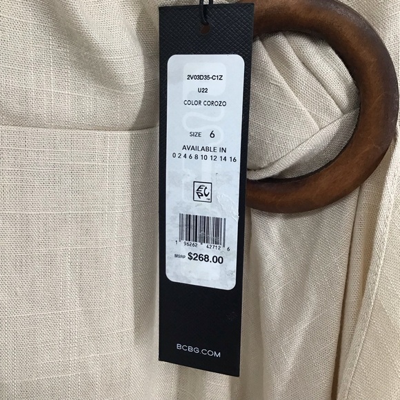 BCBGMAXAZRIA Linen Blend “Doris” Ruffled Midi Dress Corozo Beige NWT Size 6 - Picture 7 of 10